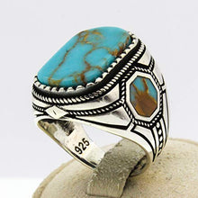 Load image into Gallery viewer, Solid 925 Sterling Silver Rings for Men Turkish Handmade Simulated Turquoise Premium Quality (11.75)
