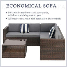 Load image into Gallery viewer, SUNCROWN Outdoor 4-Piece Patio Furniture Sectional Sofa Set All Weather Brown Wicker with Washable Seat Cushions and Modern Glass Coffee Table, Grey
