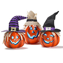 Load image into Gallery viewer, Prextex Set of Three Happy Halloween Light Up Jacko Lantern Decorative Pumpkin Foam Halloween Props for Great Haunted House Halloween Decoration
