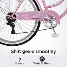 Load image into Gallery viewer, Schwinn Perla Women's Cruiser Bicycle, Featuring 18-Inch Step-Through Steel Frame and 7-Speed Drivetrain with Front and Rear Fenders, Rear Rack, and 26-Inch Wheels, Pink
