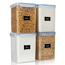 Load image into Gallery viewer, Large Food Storage Containers 5.2L / 176oz, Vtopmart 4 Pieces BPA Free Plastic Airtight Food Storage Canisters for Flour, Sugar, Baking Supplies, with 4 Measuring Cups and 24 Labels, Blue
