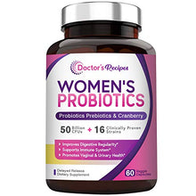 Load image into Gallery viewer, Doctor's Recipes Women’s Probiotic, 60 Caps 50 Billion CFU 16 Strains, with Organic Prebiotics Cranberry, Digestive Immune Vaginal &amp; Urinary Health, Shelf Stable, Delayed Release, No Soy Gluten Dairy
