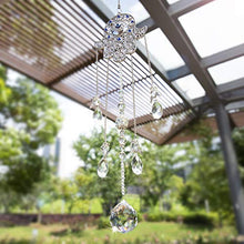 Load image into Gallery viewer, YU FENG Hanging Clear Crystal Suncatcher Ornaments with Hamsa Hand and Blue Evil Eye Protection Charm,Angel Style Chandelier Crystal Beads Chain

