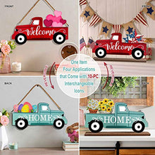 Load image into Gallery viewer, Winder Truck Welcome Sign &amp; Home Sign, 2-Side Red Truck Christmas Decor Signs with 10 Pcs Icons for Front Door, Holiday, Fall, Christmas, Harvest, Easter, Halloween, Seasonal and Interchangeable Wall Hanging &amp; Freestanding Tabletop Decor for Your Home

