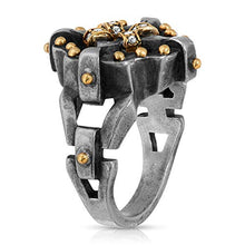 Load image into Gallery viewer, Galaxy Gold Rustic Finish Vintage Irish Celtic Kaleidoscope Design Ring Sterling Silver and 18K Combination with Natural Diamonds (5.5)
