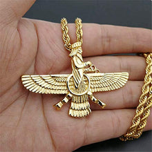 Load image into Gallery viewer, Moonnight Store New Men Hip Hop Iran Faravahar Ahura Mazda Zoroastrian Pendant Necklace Gold Color Stainless Steel Men Jewelry
