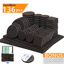 Load image into Gallery viewer, Furniture Pads 136 Pieces Pack Self Adhesive Felt Pad Brown Felt Furniture Pads 5mm Thick Anti Scratch Floor Protectors for Chair Legs Feet with Case and 30 Rubber Bumpers for Hardwood Tile Wood Floor
