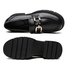 Load image into Gallery viewer, IUY Black Loafers for Women Chunky Platform Penny Shoes Classic Women's Loafers &amp; Slip-ons Shoes Dress Shoes Fashion Comfortable Womens Business Casual Shoes Metal Chain Office Work Shoes Black US 8
