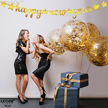 Load image into Gallery viewer, Shiny, Happy New Year Banner Gold - No DIY, 10 Feet | Foil Script New Years Eve Banner for New Years Eve Party Supplies 2023 | New Years Banner for Happy New Year Decorations 2023 | New Years Backdrop
