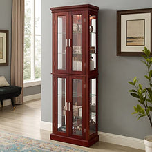 Load image into Gallery viewer, GOOD &amp; GRACIOUS 4 Door Curio Cabinet with Lights, Tempered Glass Adjustable Shelves, and Mirrored Back, Walnut
