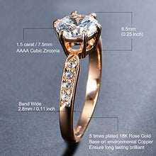 Load image into Gallery viewer, QJLE 1.5 Carat CZ Diamond Cut Cubic Zirconia Engagement Rings for Women,18K Rose Gold Plated Dainty Promise Solitaire Wedding Ring Band (Rose Gold, 6.5)
