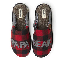 Load image into Gallery viewer, Dearfoams Men's Papa Bear Slipper, faux faux fur Plaid, Medium

