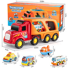 Load image into Gallery viewer, TEMI Toddler Carrier Truck Transport Vehicles Toys - 5 in 1 Toys for 3 4 5 6 7 Year Old Boys, Kids Toy Cars for Toddlers 1-3, Friction Power Set for Kids 3-9, Christmas for 3+
