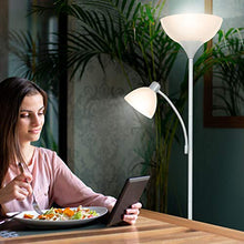 Load image into Gallery viewer, Brightech Sky Dome Plus - Super Bright LED Torchiere &amp; Reading Floor Lamp - Dimmable Modern Standing Pole Lamp for Office, Living Room – Tall Mother-Daughter Lights for Bedroom Night Lighting – Silver
