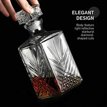 Load image into Gallery viewer, Paksh Novelty 7-Piece Italian Crafted Glass Decanter &amp; Whisky Glasses Set, Elegant Whiskey Decanter with Ornate Stopper and 6 Exquisite Cocktail Glasses
