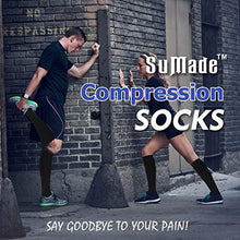 Load image into Gallery viewer, SuMade Mens Lightweight Compression Socks, Womens Workout Breathable Athletic Hospital Graduated 20-30 mmHg Long Fashion Traveling Flight Running Socks for Circulation Pain 1 Pair (Black, L)
