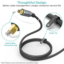 Load image into Gallery viewer, Optical Audio Cable, WARRKY 6ft Optical Cable [Braided, Slim Metal Case, Gold Plated Plug] Digital Audio Fiber Optic Cable Toslink, Compatible with Sound Bar, TV, Samsung, Vizio, Bose, LG, Sony, Sonos
