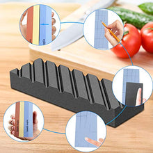 Load image into Gallery viewer, Complete Knife Sharpening Stone Set – Dual Grit Whetstone 400/1000 3000/8000 Premium Whetstone Knife Sharpener with Leather Strop, Flattening Stone, Bamboo Base, 3 Non-slip Rubber Bases &amp; Angle Guide
