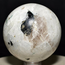 Load image into Gallery viewer, Healing Crystals India Traditional Natural Blue Feldspar Gemstone Sphere Ball Metaphysical Yoga Meditation Energy Generator, 50 MM (Rainbow Moonstone w/Black Tourmaline)
