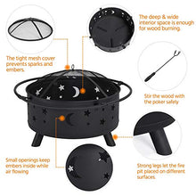 Load image into Gallery viewer, YAHEETECH Outdoor 30 Inch Fire Pit, Metal Firepit Bonfire Wood Burning Heater Stove Backyard Patio Garden Firepit for Outside with Spark Screen and Fireplace Poker, Stars and Moons Design Pattern
