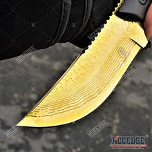 Load image into Gallery viewer, 7.5" Tactical Knife Survival Knife Hunting Knife FULL TANG Fixed Blade Knife Etched Damascus Razor Sharp Edge Camping Accessories Camping Gear Survival Kit Survival Gear Tactical Gear 51565 (Gold)
