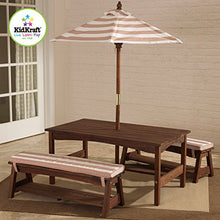 Load image into Gallery viewer, KidKraft 00 Outdoor Table and Bench Set with Cushions and Umbrella, Espresso with Oatmeal and White Striped Fabric
