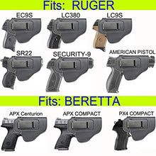 Load image into Gallery viewer, IWB Leather Holster for Inside Waistband Concealed Carry Fits:S&amp;W M&amp;P Shield-Glock19 26 29 30 32 43-Beretta Px4-RUGER EC9s-SIG-HK-Taurus-XDS or Similar Sized Handguns
