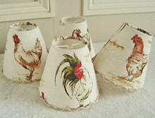Load image into Gallery viewer, 3 Chickens fabric chandelier lampshades for sconce or wall light, Handmade with French country style rooster and hen motifs 4.3 x 5.1 ins
