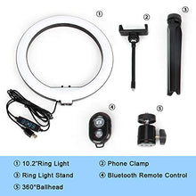 Load image into Gallery viewer, Selfie Ring Light with Tripod Stand, 10.2" Desktop LED Makeup Ring Light, Phone Holder for YouTube Video, Live Stream, Shooting, Dimmable Selfie Ring Light with 3 Light Modes &amp; 14 Brightness Level
