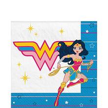 Load image into Gallery viewer, Party City Superstar Wonder Woman Birthday Tableware for 16 Guests, Superhero Plates, Napkins, Utensils, and Decorations
