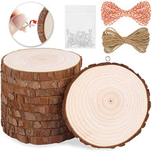 Load image into Gallery viewer, Natural Wood Slices 10Pcs 3.5-4.0 in Unfinished Wood Kit with Screw Eye Rings, Complete Wood Coaster, Wooden Circles for Crafts Wood Christmas Ornaments Wedding DIY Crafts
