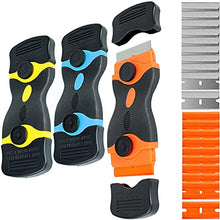 Load image into Gallery viewer, 3 Pack Double Edge Razor Blade Scraper Set with 20 Pcs Replacement Scraper Blades, Multi-Purpose Scraper Cleaning Tool for Scraping Labels, Decals, Stickers, Paint from Glass, Stovetop, Subfloor
