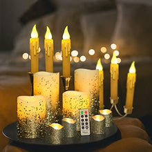 Load image into Gallery viewer, FURORA LIGHTING Silver Glitter Flameless Candles Battery Operated, Remote Controlled Pillar Candles and Votive Candles Bundle with 6 Pack Flickering Taper Candles Battery Operated with Timer
