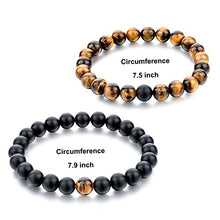 Load image into Gallery viewer, Long Way 2 pcs Black Matte Agate &amp; Tiger Eye Gem Beads 8mm Double Matching Distance Bracelets 7.5" Z &amp; 7.9"
