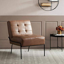 Load image into Gallery viewer, eLuxurySupply Armless Accent Chair - Upholstered Living Room Chair with Stain Resistant Fabric and Elegant Pintucking - Premium High Density Foam Cushion - Easy Assembly - Faux Brown Leather
