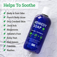 Load image into Gallery viewer, Remedy Soap Tea Tree Oil Body Wash | Helps Body Odor, Athlete's Foot, Jock Itch, Ringworm, Yeast Infections, Skin Irritations | Shower Gel for Women/Men | 100% Natural Tea Tree, Mint &amp; Aloe Skin Cleanser (12 oz)
