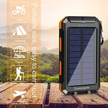 Load image into Gallery viewer, Solar Charger, Durecopow 20000mAh Portable Outdoor Waterproof Solar Power Bank, Camping External Backup Battery Pack Dual 5V USB Ports Output, 2 Led Light Flashlight with Compass (Orange)
