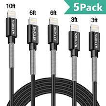 Load image into Gallery viewer, SHARLLEN Lightning Cable Spring iPhone Charger Cable 5 Pack [3/6/10FT] USB Fast Charging &amp; Data Sync Cord Long Charging Cable Compatible iPhone Xs/MAX/XR/X/8/8P/7/7P/6/iPad/iPod(Black)
