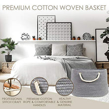 Load image into Gallery viewer, XXL Extra Large Cotton Rope Basket with Exclusive Laundry Bag: Wide Storage Organizer for Living Room, Blankets, Sofa Throws, Nursery, Baby Kids Toys, Playroom: 20" x 14" Hand Woven Hamper (Grey)

