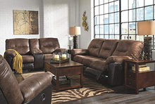 Load image into Gallery viewer, Signature Design by Ashley Follett Faux Leather Manual Pull Tab Reclining Sofa, Two Tone Brown
