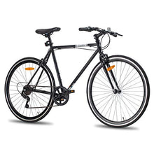 Load image into Gallery viewer, Hiland Road Hybrid Bike Urban City Commuter Bicycle for Youth Comfortable Bicycle 700C Wheels with 6 Speeds Black 58CM
