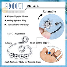 Load image into Gallery viewer, Thunaraz 6 Pcs Silver Fidget Rings for Anxiety Adjustable Butterfly Sun Spinner Rings for Women Rotatable Fidget Bead Ring for Stress Relieving with Box
