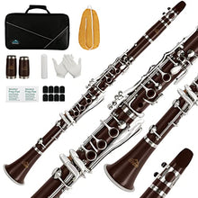 Load image into Gallery viewer, EASTROCK Clarinet Bb Flat 17 Nickel Keys Coffee Beginner Student Clarinet with 2 Barrels Hard Clarinet Case and Clarinet Cleaning Kit
