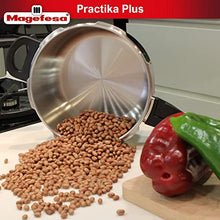 Load image into Gallery viewer, Magefesa® Practika Plus Super Fast pressure cooker, 6.3 Quart, 18/10 stainless steel, suitable induction, excellent heat distribution, 5-layer encapsulated heat diffuser bottom, 5 safety systems
