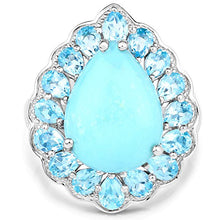 Load image into Gallery viewer, Bonyak Jewelry Genuine Pears Turquoise and Swiss Blue Topaz Ring in Sterling Silver - Size 8.00
