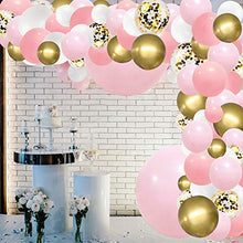 Load image into Gallery viewer, RUBFAC Pink Balloon Arch Garland Kit, 192 Pcs Pink White Gold and Gold Confetti Balloons for Birthday Party, Shower, Wedding Background Decorations
