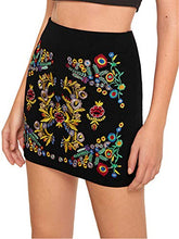 Load image into Gallery viewer, SheIn Women's Casual Floral Embroidered Bodycon Short Mini Skirt Burgundy XS
