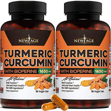Load image into Gallery viewer, (2-Pack) Turmeric Curcumin with Bioperine 1650mg by New Age. Premium Joint &amp; Healthy Inflammatory Support with 95% Standardized Curcuminoids. Non-GMO, Gluten Free Capsules with Black Pepper
