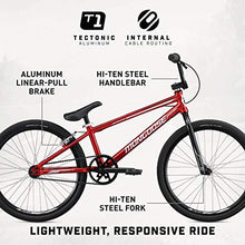 Load image into Gallery viewer, Mongoose Title 24 BMX Race Bike with 24-Inch Wheels in Red for Beginner or Returning Riders, Featuring Lightweight Tectonic T1 Aluminum Frame and Internal Cable Routing
