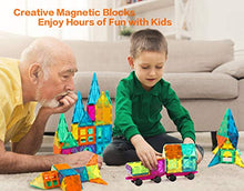 Load image into Gallery viewer, Neoformers Magnetic Building Tiles, 110 Pcs 3D Magnetic Building Blocks Set for Kids, STEM Educational Preschool Magnet Toys for Toddlers Boys Girls 3 4 5 6 7 8 Year Old with 2 Cars
